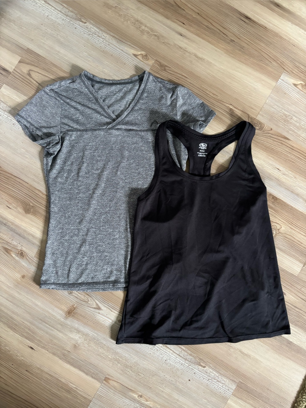 Quick Dry Athletic Workout Gym Tops Two Pack: Racerback Tank Top & Gray Tee